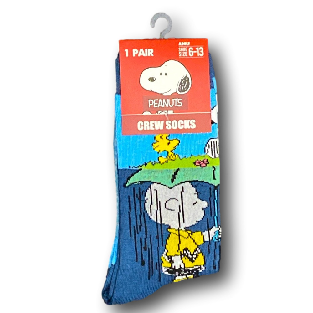 3/$20 Peanuts Charlie Brown & Snoopy Rainy Day Funny Novelty Crew Socks - NWT